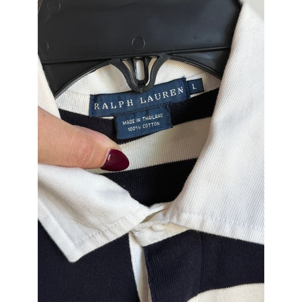 Ralph Lauren Cotton Striped 3/4 Sleeve Collared Midi Polo Dress Black White L - Picture 5 of 8